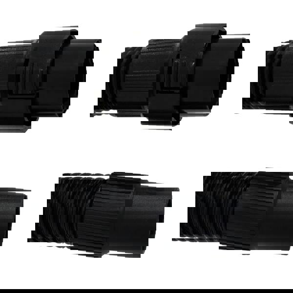 Flexible 5m black vacuum hose with ribbed texture, featuring smooth connectors at both ends for easy attachment to vacuum cleaners