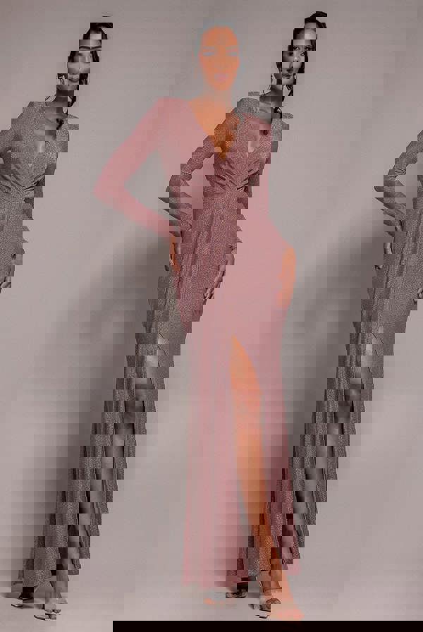 Front Crossover Lurex Split Maxi - Rose DR3314