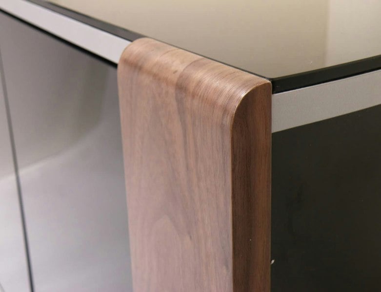 MDA Designs Sirius 1200 Black with Remote Friendly Beam Thru Glass Door and Walnut/Oak Profiles for up to 55" LCD/Plasma/LED Cabinet TV Stand
