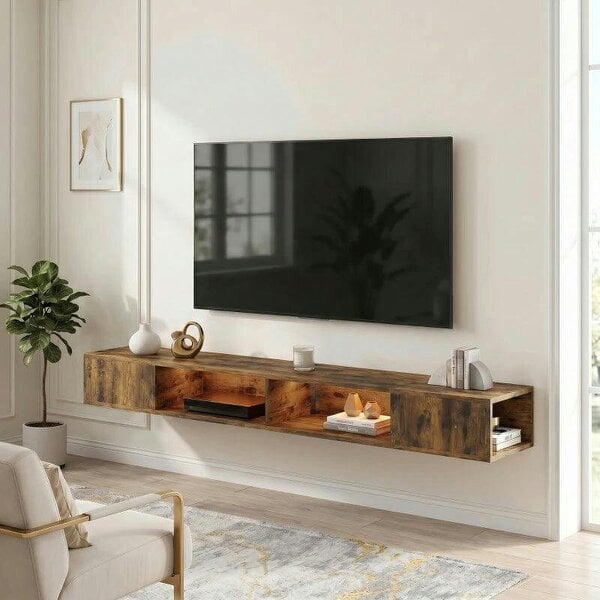 Wall Mounted TV Stand with RGB LED Lights, Floating Entertainment Centre for 75 Inch TV, Rustic Brown - Rustic Brown