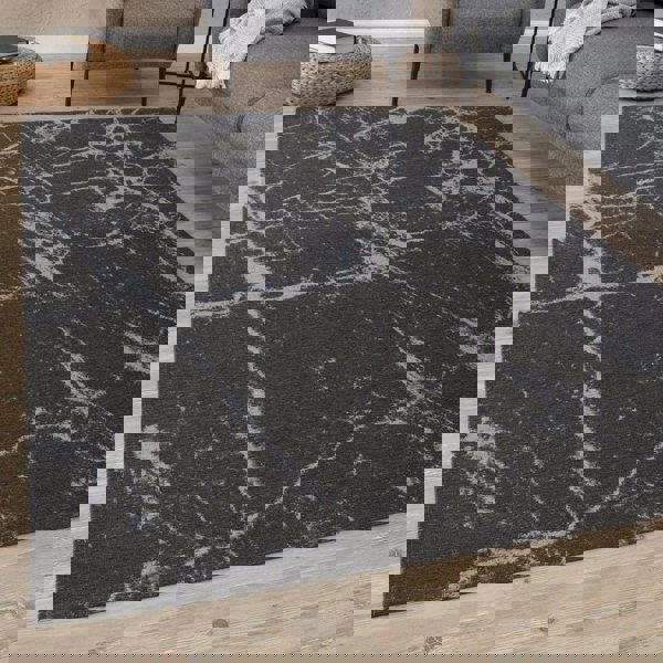 Machine Washable Flatweave Rug Abstract Design in Grey