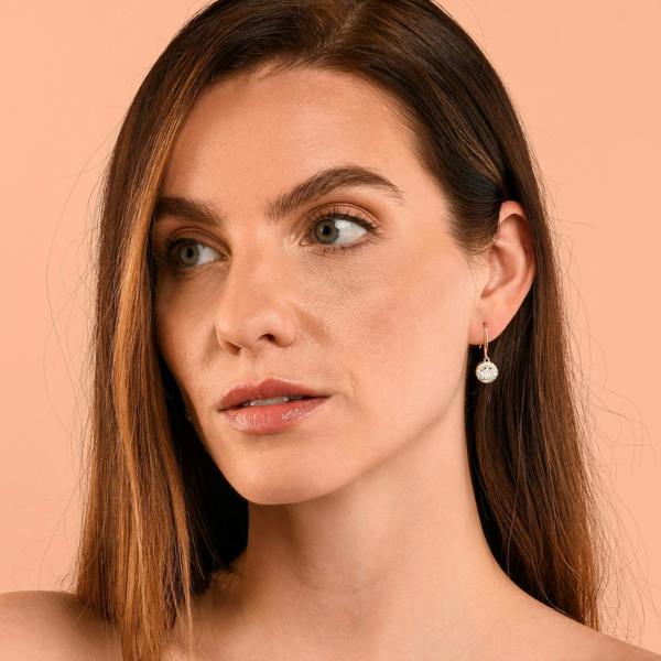 Zavana Gold Plated Round Halo Drop Earrings with Clear Cubic Zirconia Stones for women