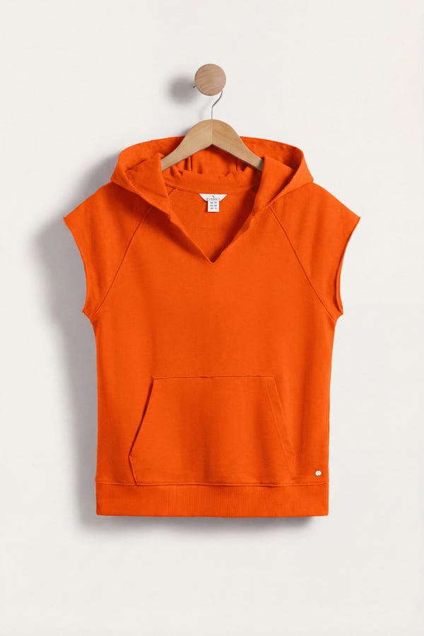 ENORSIA Sleeveless Raw Edge Hoodie