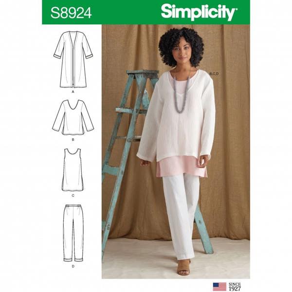 Simplicity Sewing Pattern 8924, Jackets, Tops, Tunics, Trousers, Sweaters for Women, H5 (6-8-10-12-14) - Intermediate