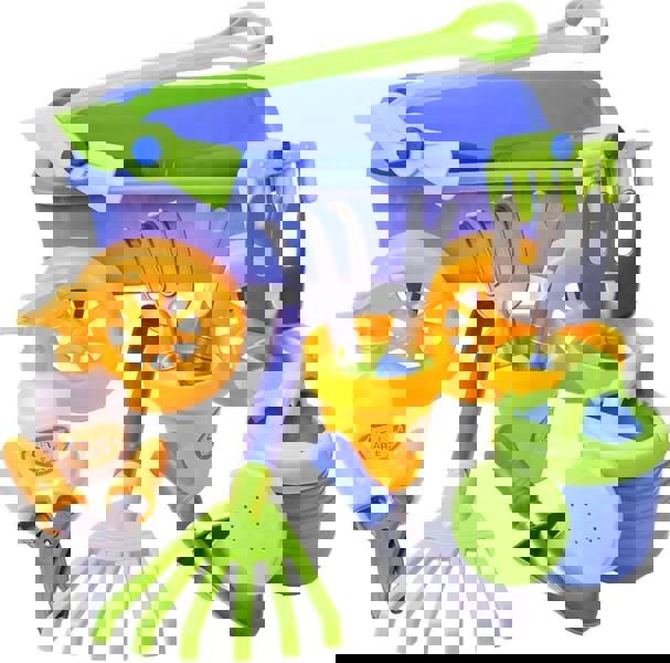 deAO Toys deAO Pull along Kids Wagon Wheelbarrow and Gardening Tools Play Set Includes 10 Accessories