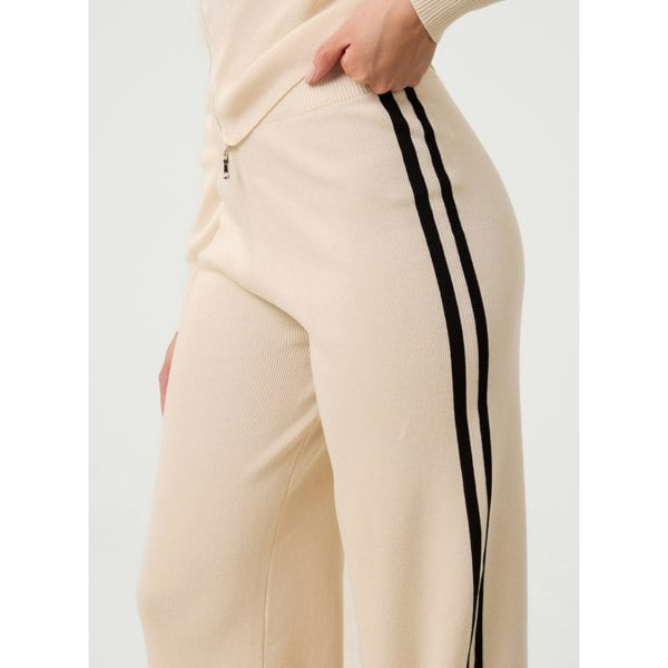 Pink Vanilla Side Stripe Wide Leg Joggers - Stone