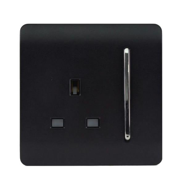 Trendi Switch 1 Gang 13 Amp Switched Plug Socket in Matt Black