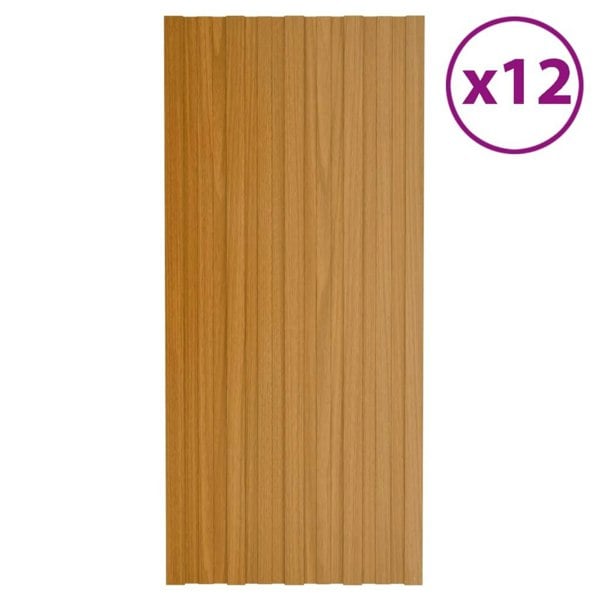 Berkfield Roof Panels 12 pcs Galvanised Steel Light Wood 100x45 cm
