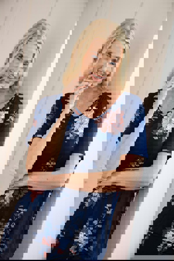 Camille Navy Lightweight Printed Short Sleeved Pyjama Set