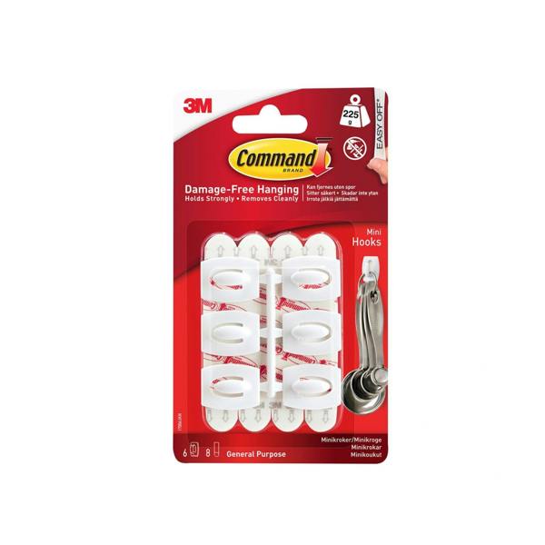 Command White Mini Hooks - Multi Colour - 
