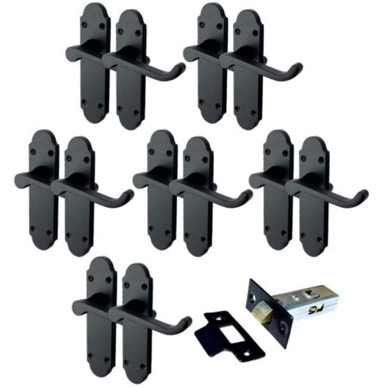 EDH Door Hardware Matt Black Internal Door Handles – 170mm x 42mm – 1, 4 or 6 Pairs – Handle Only or with Tubular Latch - 6 PAIR OF HANDLES + TUBULAR LATCH