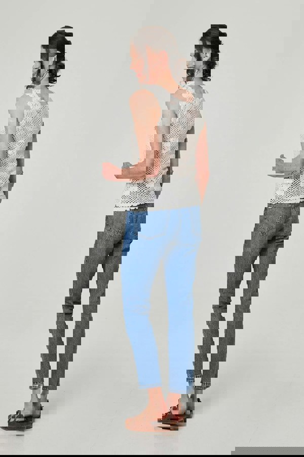 White | Sparkly Embroidered Mesh Sleeveless Vest
