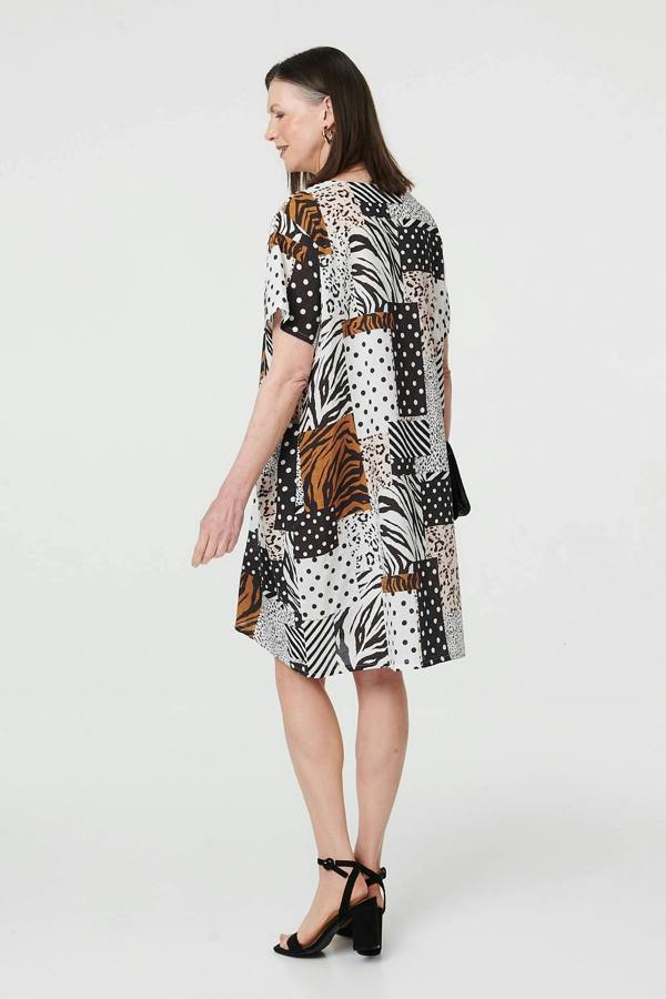 Black | Animal Print Shift Knee Length Dress