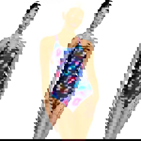 Zoggs Zephyr Speedback swimsuit with butterfly print and pink straps