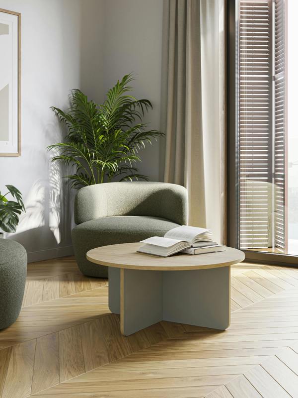 Decortie Hillary Modern Round Soft Coffee Table 80cm Circle Centre Table Curved Design Legs for Living Room,Office