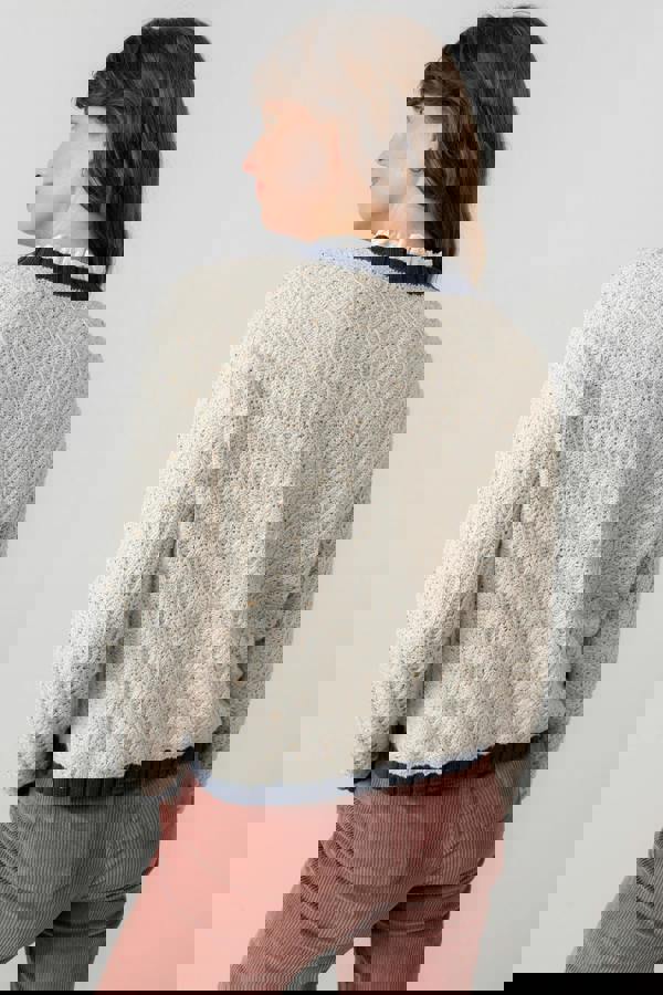 Lily & Me Adelia Tie Front Cardigan Ecru/ Navy