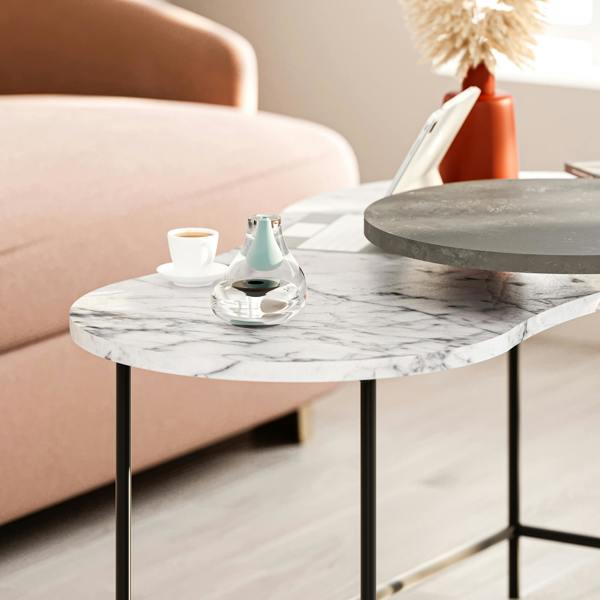 Decortie Modern Cuddle Coffee Tables 2 Piece Nested Table Round w Wheels and Oval Table Metal Legs Office