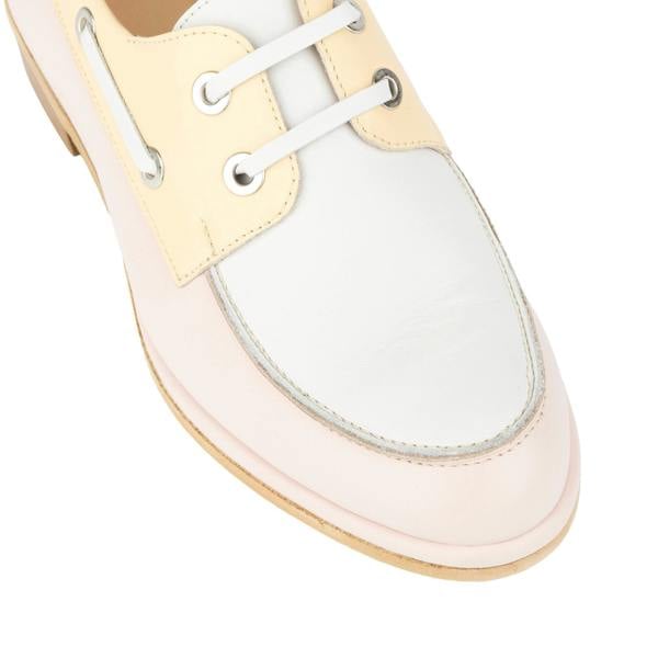 Embassy London Boatie - Yellow & Cream & Pink - Women's Leather Boat Shoe