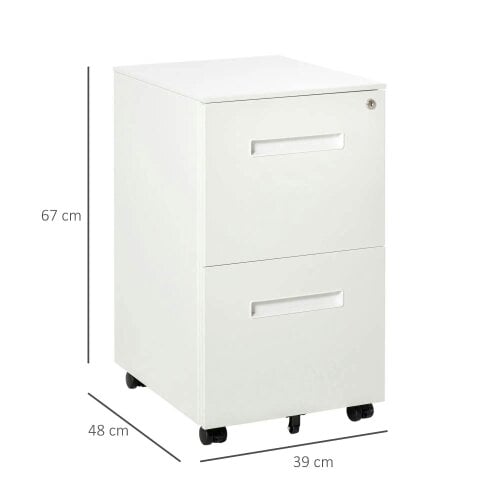 Bobobiy Metal Mobile File Cabinet with Wheels, Lockable 2 Drawer Filing Cabinet for A4, 39 x 48 x 67cm, White