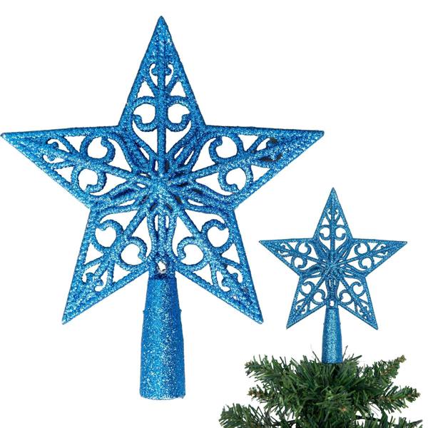 14.5cm Glitter Star Christmas Tree Topper in Red, Gold, Silver, Blue, Rose Gold, Ice Blue, Dark Green and White image 1