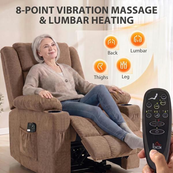 HOMCOM Dual Motor Recliner Chair Power Lift Chair w/ Massage Heat, Brown