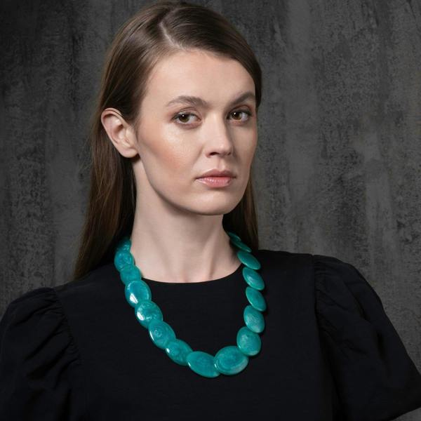 Long Turquoise Blue Chunky Statement Necklace for Women - namana.london