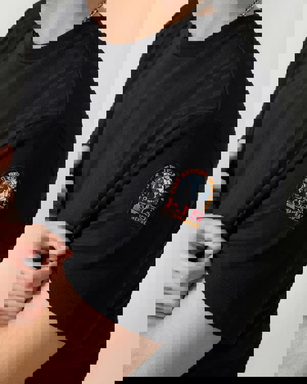 close up shot of a model wearing a Parajumpers Shispare Mens T-Shirt in Black 541