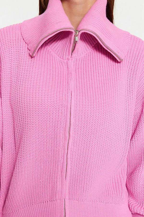 Hoxton Gal Oversized Draped Collar Zip-Up Knit Cardigan