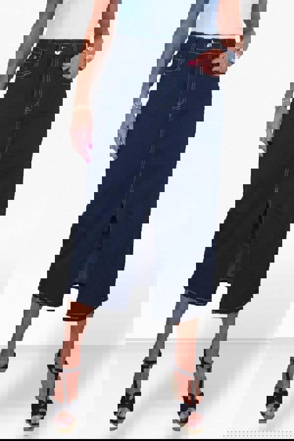 Paulo Due Women's Straight Midaxi Denim Skirt with Front Split