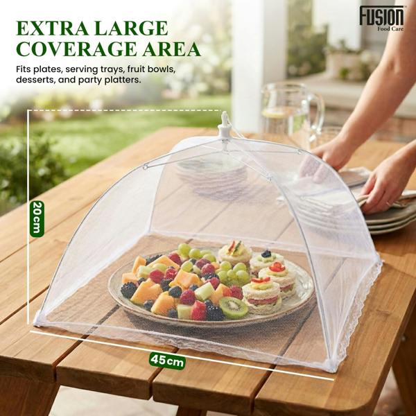 Fusion Food Care Food Covers Mesh Pop Up 4 Pack - 17" Food Umbrella Netting Covers - Foldable & Reusable Plates, Dish & Bowls Mesh Cover