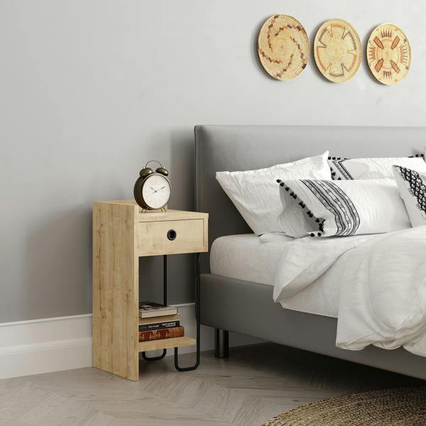 Decortie Sirius Modern Bedside Table with 1 Drawer Open Shelf Left Module Width 32cm