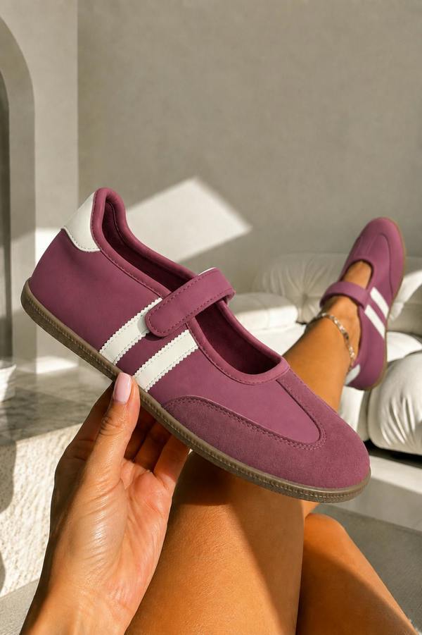 Love Lemonade Comfort Mary Jane Padded Footbed Slip On Trainers Burgundy