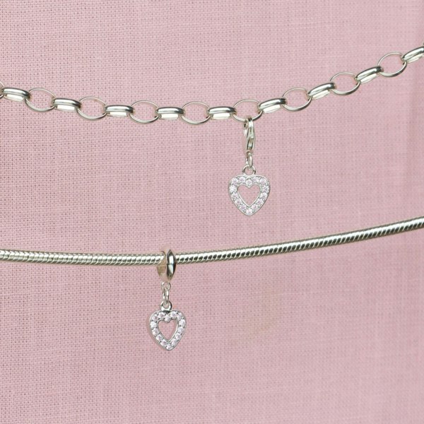 Sterling Silver Pink Crystal Heart Charm - MYLEE London