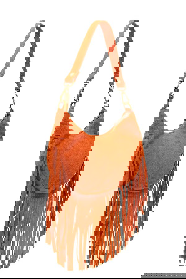 Kitise Small Genuine Italian Suede Fringed Crossbody Shoulder Bag