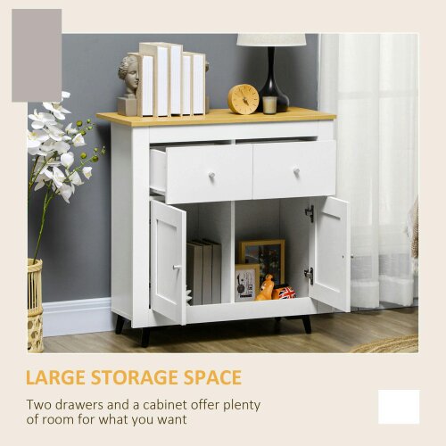Wyld Haus Dielro White and Natural Wooden Farmhouse Sideboard With Double Doors And 2 Storage Drawers