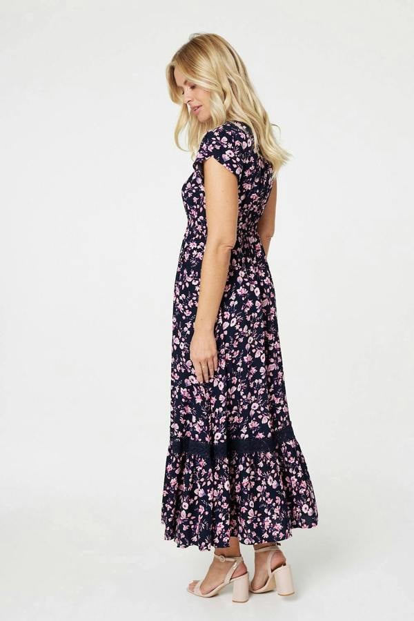Navy | Floral Pocket Detail Maxi Dress