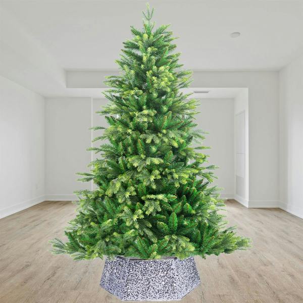 26.8 Inch Hexagon Christmas Tree Collar in Silver Sequin Fabric Foldable Festive Cover image 3