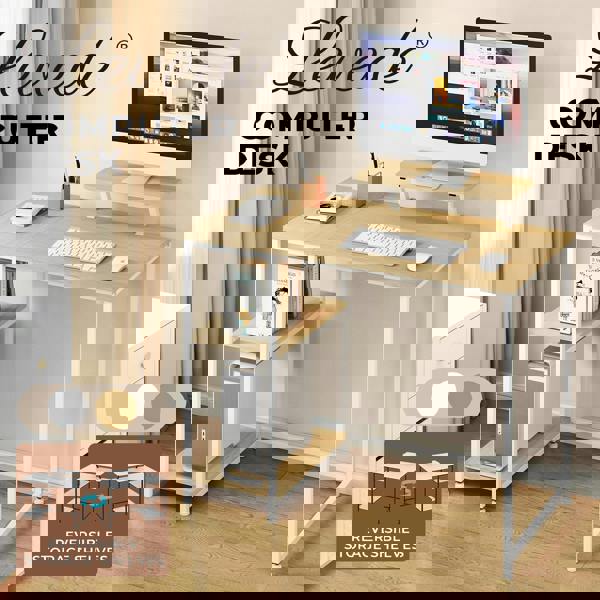 Levede Office Desk Ergonomic Computer Table with Storage Shelves Monitor Stand