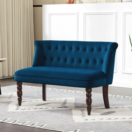HOMCOM Velvet-Feel Two-Seat Lounger Sofa with Wood Frame, Dark Blue