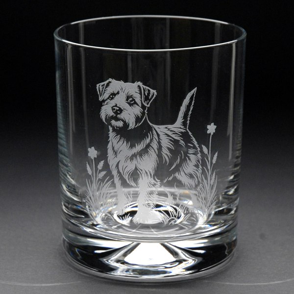 Glyptic Glass Art Norfolk Terrier Dog Whiskey Tumbler Glass - Hand Etched/Engraved Gift