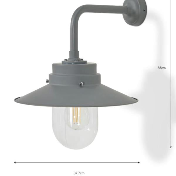 Technical diagram of the Charcoal deck light showing 38cm height and 37.7cm width dimensions.