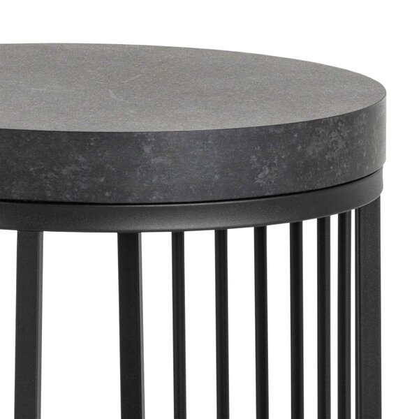 Wyld Haus Dublin Black Marble Effect Round Bedside Table with Black Steel Frame
