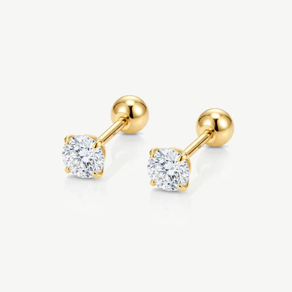MUCHV 3, 4 or 5mm Solitaire Round Stone Earrings - Screw Back
