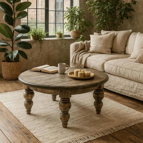 Wyld Haus Montaine Midcentury Round Brown Wood Coffee Table