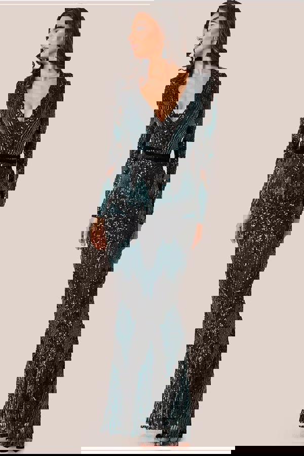 Long Sleeve Sequin Evening Maxi Dress - Emerald DR3016