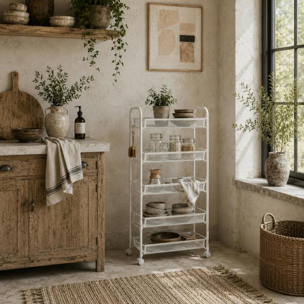 Wyld Haus Visovi Metal White 5 Basket Steel Storage Trolley With Wheels