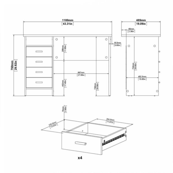 Wyld Haus Billabong Natural Oak Wood 4 Drawer Office Desk