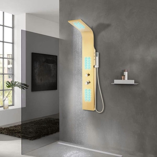 Berkfield Shower Panel System Stainless Steel 201 Gold Curved
