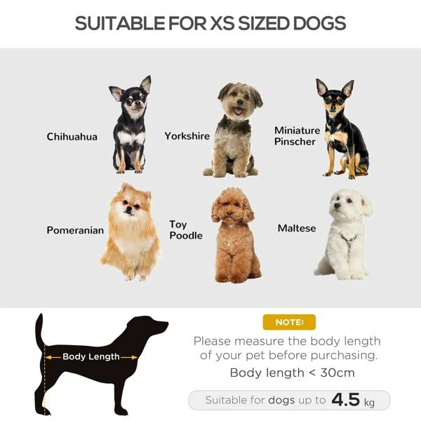 Pet sofa bed size graphic showing small dog silhouettes and body-length guide