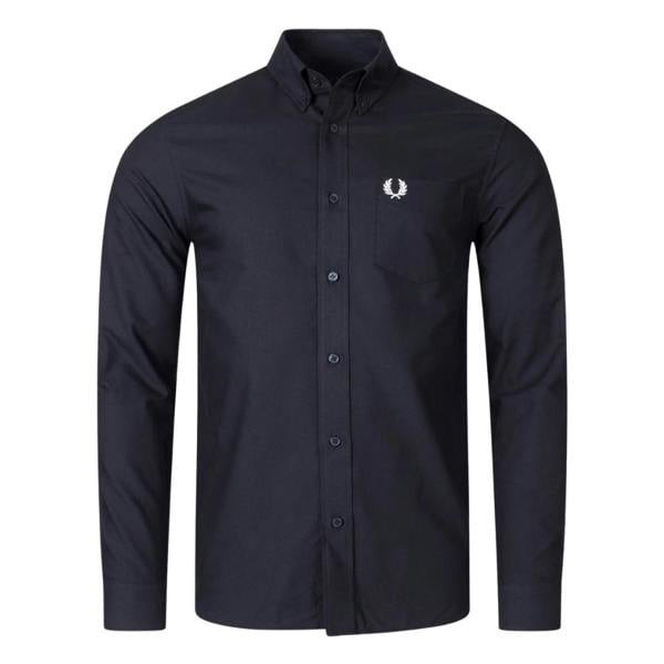 Fred Perry Plain Black Long Sleeve Oxford Shirt S